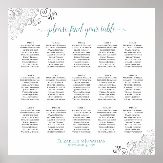 Poster Plat 15 Mariage de table Plat blanc & Turquoise (Devant)