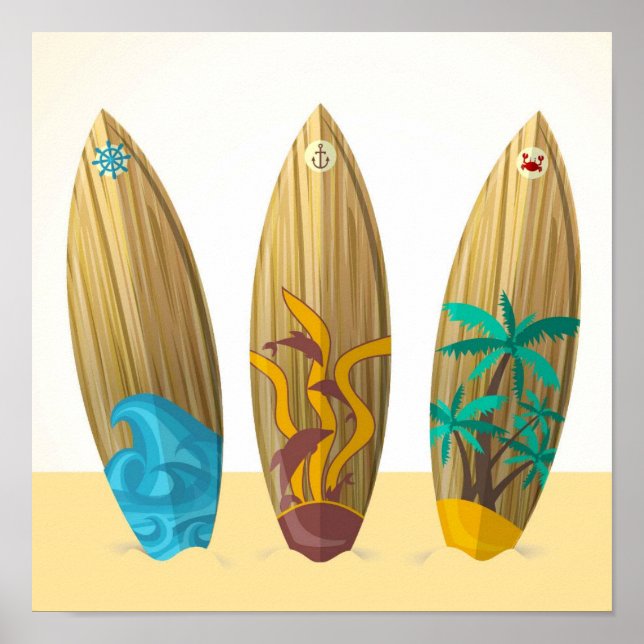 Poster Platins de surf rétro Sable de Surf solaire (Devant)