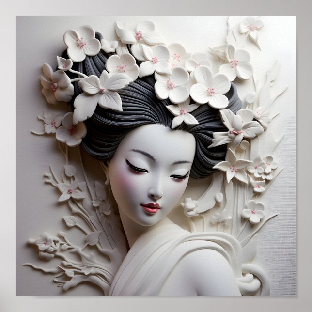 Poster plâtre 3 dimensions geisha japonaise (Devant)