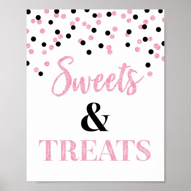 Poster Plats et friandises roses noires Table de dessert (Devant)