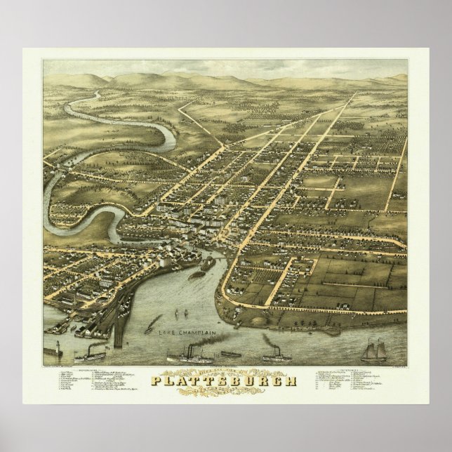 Poster Plattsburgh NY, 1877 : Old Print (Devant)
