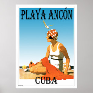 Poster Playa Ancon Cuba Vintage années 1920
