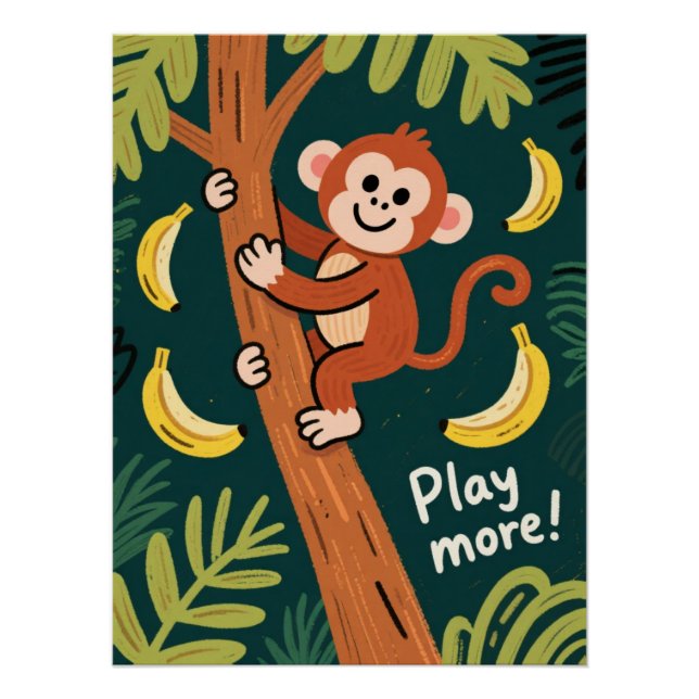 Poster Playful Jungle Monkey Quote Art (Devant)