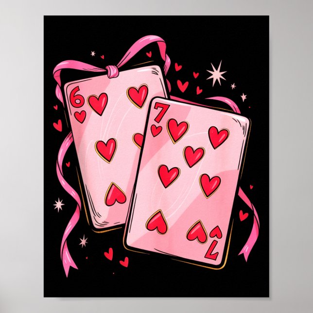 Poster Playing Cards 6 7 Of Hearts 67 Six Seven Bow Valen (Devant)