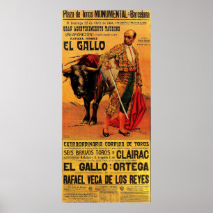 Poster Plaza del toros, torero, Barcelone, vintage