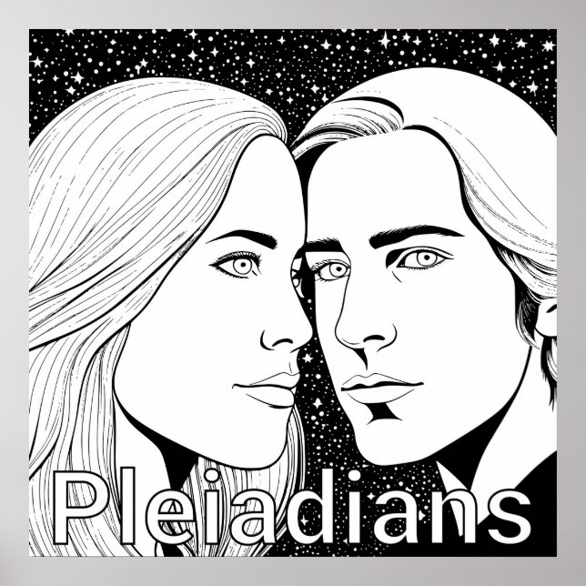 Poster Pleiadiens Grand Extraterrestres Femme et Homme (Devant)