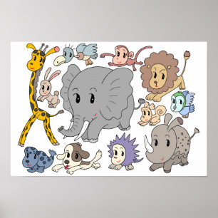Poster Plein d'énergie ! Douze animaux joyeux.
