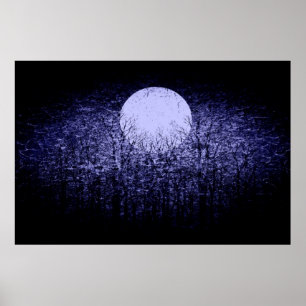 Poster Pleine lune à l'art noir et blanc 4 de la nuit  