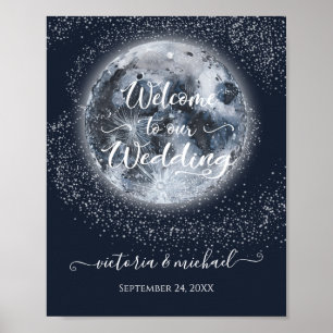 Poster Pleine lune céleste et étoiles Mariage Bienvenue