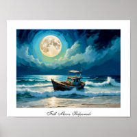 Pleine lune colorée Old Shipwreck Seashore
