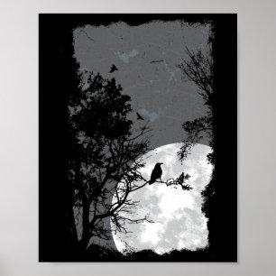 Poster Pleine lune Crow Gloomy Forêt Costume magnifique H