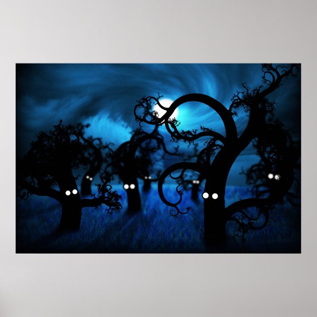 Poster Pleine lune dans la forêt de Midnight (Devant)
