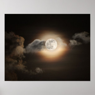 Poster Pleine lune dans la nuit nuageuse