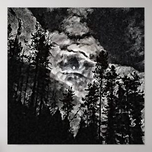 Poster Pleine lune Dans Une Nuit Nuageuse Art Abstrait