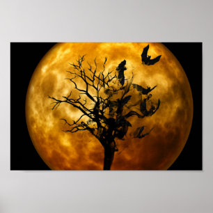 Poster Pleine lune et chauves-souris