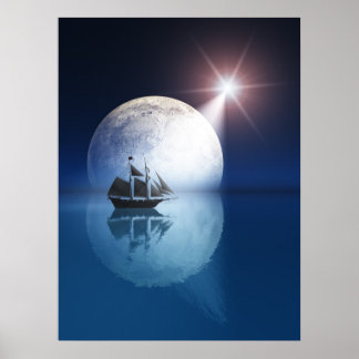 Poster Pleine lune et étoile sur navire