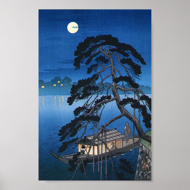 Poster Pleine lune et pin, Koho Shoda, Bois (Devant)