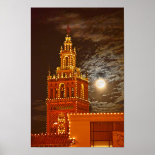 Poster Pleine lune et tour Giralda, Kansas City, Missouri