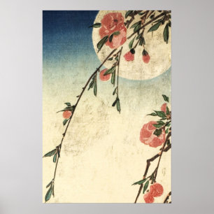 Poster Pleine lune Fleurs roses Art Vintage