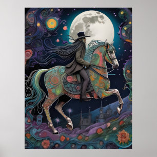 Poster Pleine lune Halloween Horseback Rider