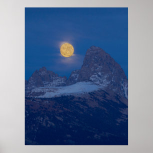 Poster Pleine Lune Levante   Grand Teton Driggs, Idaho
