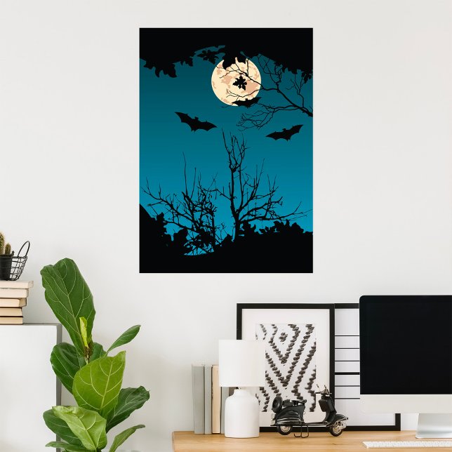 Poster Pleine lune nocturne d'Halloween éffrayante et cha (Créateur téléchargé)