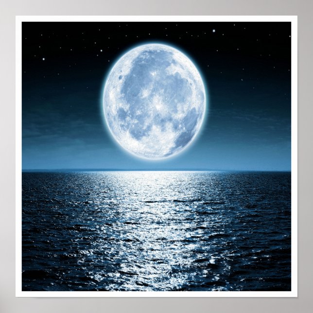 Poster Pleine lune sur l'océan (Devant)