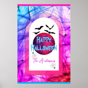 Poster Pleine lune Web moderne Bats Spider Happy Hallowee