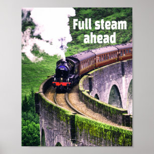 Poster Pleine vapeur devant Train Locomotive sur Pont