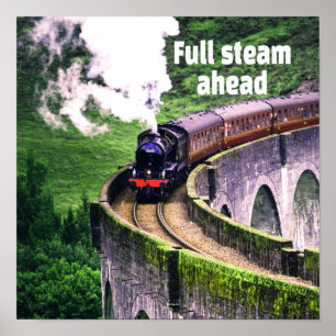 Poster Pleine vapeur devant Train Locomotive sur Pont