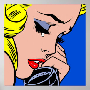 Poster Pleurer Comic Girl Girl pleurer sur le téléphone P