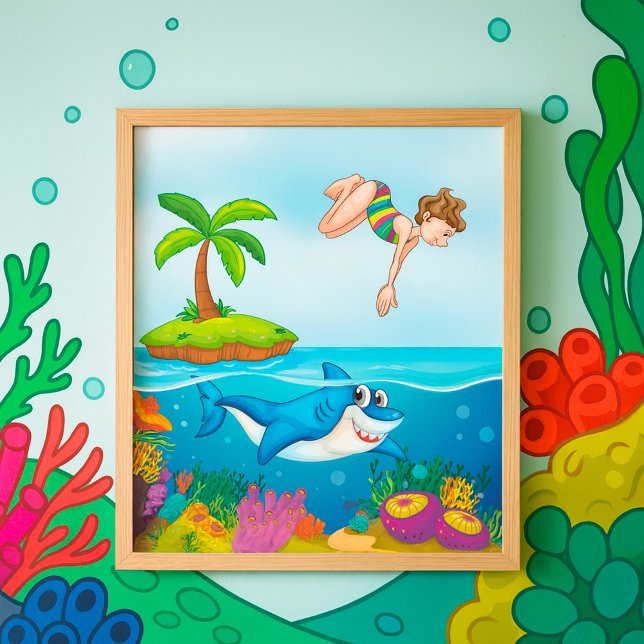 Poster Plongée Dans L'Océan Aimable Requin Coral Reef (Créateur téléchargé)