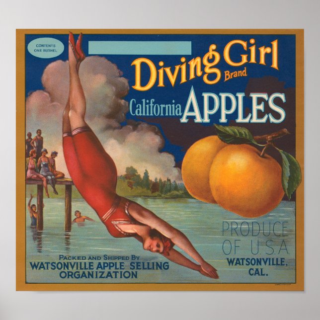 Poster Plongée Marque California Pommes Fruit Crate La (Devant)