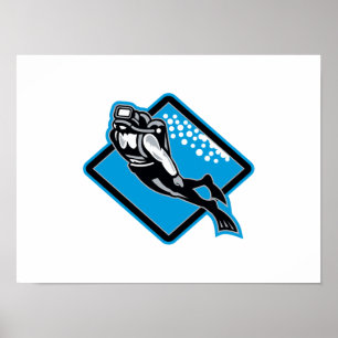 Poster Plongée plongée sous-marine Rétro