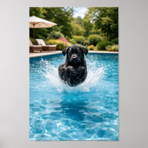 Poster Plongeon de chiot Labrador noir 