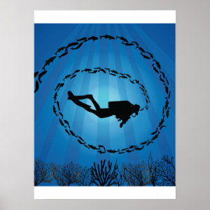 Poster Plongeur sous-marin dans un poisson de fond