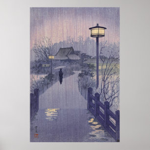 Poster Pluie au crépuscule sur le chemin de Shinobazu au 