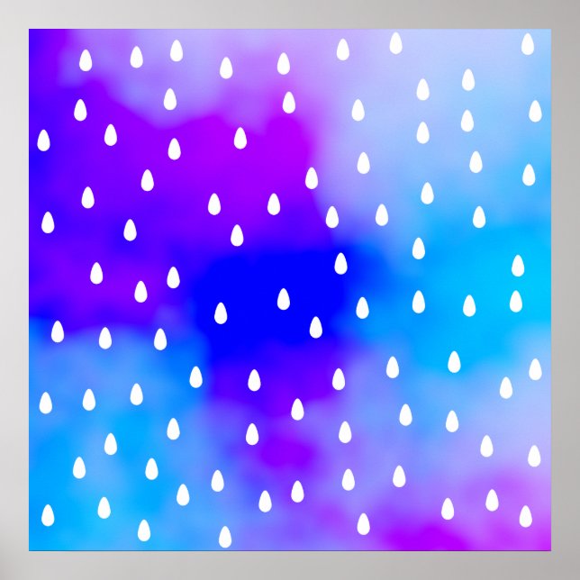 Poster Pluie avec ciel bleu et violet nuageux. (Devant)