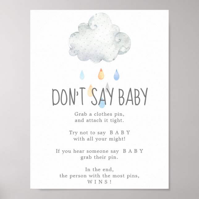 Poster Pluie Cloud Boy Ne pas dire Baby Game Sign (Devant)