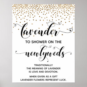 Poster Pluie de cœurs en confettis dorés avec enseigne la