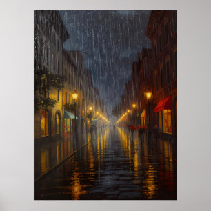 Poster Pluie de minuit dans la ville