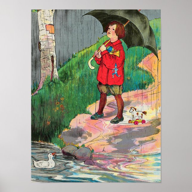 Poster Pluie, Pluie, Pars - Mère Goose Nurserme Rhyme (Devant)