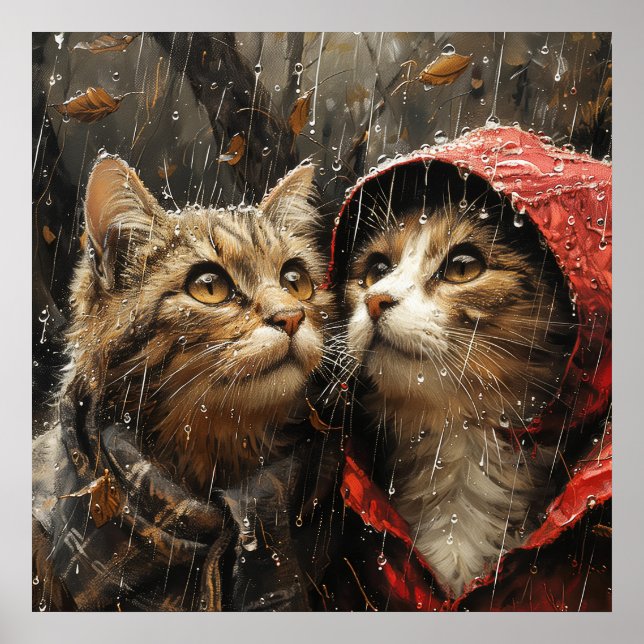 Poster pluie régulière sur les chats mignons (Devant)