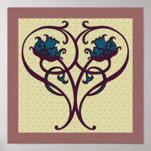 Poster Plum And Blue Floral Art Design