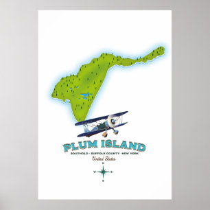 Poster Plum Island, comté de Southold Suffolk, carte de N