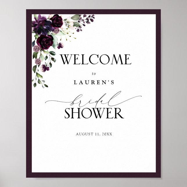 Poster Plum Purple Aquarelle Floral Douche Bienvenue (Devant)