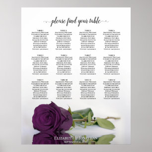 Poster Plum Purple Rose 12 Table Wedding Seating Chart
