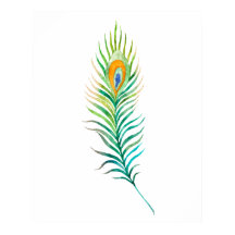 Plume de paon à l'aquarelle verte