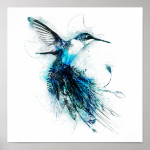 Poster Plume de queue de colibri à l'aquarelle