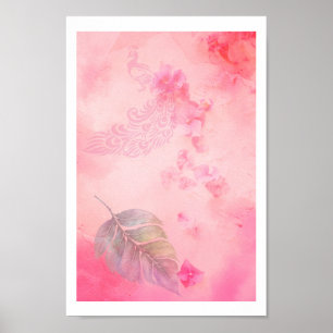 Poster Plume rose et paon